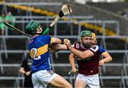21 June 2025; Brian Concannon of Galway is tackled by Robert Doyle of Tipperary during the GAA Hurling All-Ireland Senior Championship quarter-final match between Galway and Tipperary at TUS Gaelic Grounds in Limerick. Photo by Ray McManus/Sportsfile