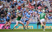 21 June 2025; Diarmaid Byrnes of Limerick takes a late free during the GAA Hurling All-Ireland Senior Championship quarter-final match between Dublin and Limerick at Croke Park in Dublin. Photo by Ramsey Cardy/Sportsfile
