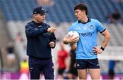 21 June 2025; Dublin manager Dessie Farrell and Killian McGinnis during the GAA Football All-Ireland Senior Championship preliminary quarter-final match between Dublin and Cork at Croke Park in Dublin. Photo by Ramsey Cardy/Sportsfile