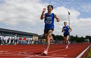 21 June 2025; Ryan Vickers of St Brendan's Killarney, representing Munster, celebrates finishing second in the boys 800m  during the 123.ie Irish Schools Athletics Association Tailteann Games at SETU Campus in Carlow. Photo by Sam Barnes/Sportsfile