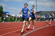 21 June 2025; Isaac Vickers of St Brendan's Killarney, representing Munster, left, on his way to winning the boys 800m during the 123.ie Irish Schools Athletics Association Tailteann Games at SETU Campus in Carlow. Photo by Sam Barnes/Sportsfile