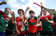 21 June 2025; Ballinora supporters react during the John West Féile na nGael Camogie and Hurling National Finals at Halo Tiles Wexford GAA Centre of Excellence in Ferns, Wexford. Photo by Shauna Clinton/Sportsfile