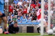 21 June 2025; Cork supporters celebrate their side's first goal, scored by Chris Óg Jones, during the GAA Football All-Ireland Senior Championship preliminary quarter-final match between Dublin and Cork at Croke Park in Dublin. Photo by Ramsey Cardy/Sportsfile