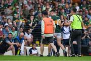 21 June 2025; Diarmuid O'Connor of Kerry leaves the pitch with an injury during the GAA Football All-Ireland Senior Championship preliminary quarter-final match between Kerry and Cavan at Fitzgerald Stadium in Killarney, Kerry. Photo by Brendan Moran/Sportsfile