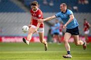 21 June 2025; Paul Walsh of Cork in action against Peadar Ó Cofaigh Byrne of Dublin during the GAA Football All-Ireland Senior Championship preliminary quarter-final match between Dublin and Cork at Croke Park in Dublin. Photo by Ramsey Cardy/Sportsfile