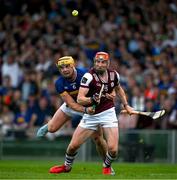 21 June 2025; Conor Whelan of Galway is tackled by Ronan Maher of Tipperary during the GAA Hurling All-Ireland Senior Championship quarter-final match between Galway and Tipperary at TUS Gaelic Grounds in Limerick. Photo by Ray McManus/Sportsfile
