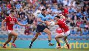 21 June 2025; Niall Scully of Dublin in action against Daniel O'Mahony of Cork during the GAA Football All-Ireland Senior Championship preliminary quarter-final match between Dublin and Cork at Croke Park in Dublin. Photo by Ramsey Cardy/Sportsfile