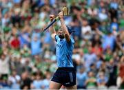 21 June 2025; Conor Burke of Dublin celebrates at the final whistle of the GAA Hurling All-Ireland Senior Championship quarter-final match between Dublin and Limerick at Croke Park in Dublin. Photo by Daire Brennan/Sportsfile
