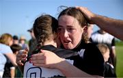 21 June 2025; Turloughmore players Alannah Hughes, right, and Dearbhail Forde celebrate after their side's victory in the Camogie Division 1 Final match between Turloughmore and Kilmaley during the John West Féile na nGael Camogie and Hurling National Finals at Halo Tiles Wexford GAA Centre of Excellence in Ferns, Wexford. Photo by Shauna Clinton/Sportsfile