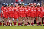 19 September 2004; The Cork team stand for the national anthem. Foras na Gaeilge Senior Camogie Championship All-Ireland Final, Tipperary v Cork, Croke Park, Dublin. Picture credit; Ray McManus / SPORTSFILE