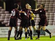 24 September 2004; James Keddy, Bohemians, celebrates with team-mates Kevin Hunt (4), Stephen Rice (20) and Bobby Ryan after scoring a goal for his side. eircom league, Premier Division, Bohemians v Longford Town, Dalymount Park, Dublin. Picture credit; Brian Lawless / SPORTSFILE