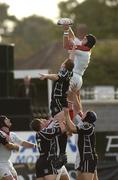 25 September 2004; Matt McCullough, Ulster, takes the ball in the lineout against Lyndom Bateman, Neath / Swansea Ospreys. Celtic League 2004-2005, Ulster v Neath / Swansea Ospreys, Ravenhill, Belfast. Picture credit; Matt Browne / SPORTSFILE