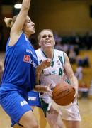 25 September 2004; Michelle Aspell, Ireland, in action against Hristine Schaefers, Luxembourg. Women's European Basketball Championship, Qualifying round, Ireland v Luxembourg, National Basketball Arena, Tallaght, Dublin. Picture credit; Brendan Moran / SPORTSFILE