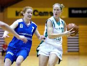 25 September 2004; Maureen Garvey, Ireland, in action against Anne Ludvig, Luxembourg. Women's European Basketball Championship, Qualifying round, Ireland v Luxembourg, National Basketball Arena, Tallaght, Dublin. Picture credit; Brendan Moran / SPORTSFILE