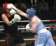25 September 2004; Jonathan Magee, right, in action against Quentin Hann. Charity boxing match, Jonathan Magee v Quentin Hann, National Stadium, Dublin. Picture credit; Damien Eagers / SPORTSFILE
