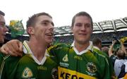 26 September 2004; Kerry's Marc O Se, left, and Eoin Brosnan celebrate after victory over Mayo. Bank of Ireland All-Ireland Senior Football Championship Final, Kerry v Mayo, Croke Park, Dublin. Picture credit; Brendan Moran / SPORTSFILE *** Local Caption *** Any photograph taken by SPORTSFILE during, or in connection with, the 2004 Bank of Ireland All-Ireland Senior Football Final which displays GAA logos or contains an image or part of an image of any GAA intellectual property, or, which contains images of a GAA player/players in their playing uniforms, may only be used for editorial and non-advertising purposes.  Use of photographs for advertising, as posters or for purchase separately is strictly prohibited unless prior written approval has been obtained from the Gaelic Athletic Association.