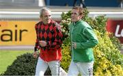14 October 2013; Jockeys Ruby Walsh, left, and Tony McCoy in conversation ahead of the Limerick Charity Race Day for the jockeys emergency fund. Limerick Racecourse, Greenmount Park, Co. Limerick. Picture credit: Diarmuid Greene / SPORTSFILE
