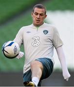 14 October 2013; Republic of Ireland's Richard Dunne during squad training ahead of their 2014 FIFA World Cup Qualifier, Group C, game against Kazakhstan on Tuesday. Republic of Ireland Squad Training, Aviva Stadium, Lansdowne Road, Dublin.  Picture credit: David Maher / SPORTSFILE
