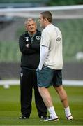 14 October 2013; Republic of Ireland interim manager Noel King and Richard Dunne during squad training ahead of their 2014 FIFA World Cup Qualifier, Group C, game against Kazakhstan on Tuesday. Republic of Ireland Squad Training, Aviva Stadium, Lansdowne Road, Dublin. Picture credit: David Maher / SPORTSFILE