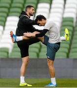14 October 2013; Republic of Ireland's Damien Delaney, left, and Stephen Kelly during squad training ahead of their 2014 FIFA World Cup Qualifier, Group C, game against Kazakhstan on Tuesday. Republic of Ireland Squad Training, Aviva Stadium, Lansdowne Road, Dublin. Picture credit: David Maher / SPORTSFILE