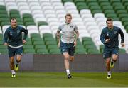 14 October 2013; Republic of Ireland players, from left to right, Anthony Stokes, James McClean and Seamus Coleman in action during squad training ahead of their 2014 FIFA World Cup Qualifier, Group C, game against Kazakhstan on Tuesday. Republic of Ireland Squad Training, Aviva Stadium, Lansdowne Road, Dublin. Picture credit: David Maher / SPORTSFILE