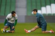 14 October 2013; Republic of Ireland's Andy Reid, left, and Wes Hoolahan during squad training ahead of their 2014 FIFA World Cup Qualifier, Group C, game against Kazakhstan on Tuesday. Republic of Ireland Squad Training, Aviva Stadium, Lansdowne Road, Dublin. Picture credit: David Maher / SPORTSFILE