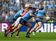 21 June 2025; Brian Howard of Dublin in action against Ian Maguire of Cork during the GAA Football All-Ireland Senior Championship preliminary quarter-final match between Dublin and Cork at Croke Park in Dublin. Photo by Daire Brennan/Sportsfile