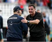 21 June 2025; Dublin manager Dessie Farrell shakes hands with referee Sean Hurson after the GAA Football All-Ireland Senior Championship preliminary quarter-final match between Dublin and Cork at Croke Park in Dublin. Photo by Daire Brennan/Sportsfile