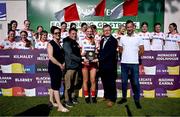 21 June 2025; Young Irelands captain Claire Kavanagh and team-mates after winning the Camogie Division 1 Shield during the John West Féile na nGael Camogie and Hurling National Finals at Halo Tiles Wexford GAA Centre of Excellence in Ferns, Wexford. Photo by Shauna Clinton/Sportsfile