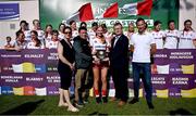 21 June 2025; Young Irelands captain Claire Kavanagh and team-mates after winning the Camogie Division 1 Shield during the John West Féile na nGael Camogie and Hurling National Finals at Halo Tiles Wexford GAA Centre of Excellence in Ferns, Wexford. Photo by Shauna Clinton/Sportsfile