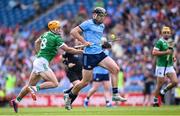 21 June 2025; Ronan Hayes of Dublin in action against Adam English of Limerick during the GAA Hurling All-Ireland Senior Championship quarter-final match between Dublin and Limerick at Croke Park in Dublin. Photo by Ramsey Cardy/Sportsfile
