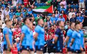 21 June 2025; A Palestine flag is displayed during the GAA Football All-Ireland Senior Championship preliminary quarter-final match between Dublin and Cork at Croke Park in Dublin. Photo by Ramsey Cardy/Sportsfile
