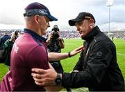 21 June 2025; Galway manager Micheál Donoghue, left, congratulates Tipperary manager Liam Cahill after the GAA Hurling All-Ireland Senior Championship quarter-final match between Galway and Tipperary at TUS Gaelic Grounds in Limerick. Photo by Ray McManus/Sportsfile