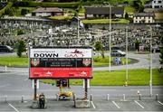 22 June 2025; A Galway supporter awaits for the gates to open before the GAA Football All-Ireland Senior Championship preliminary quarter-final match between Down and Galway at Páirc Esler in Newry, Down. Photo by Ben McShane/Sportsfile