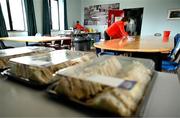 22 June 2025; Down chairperson Maureen O'Higgins cleans the tables in the boardroom in preperation for the GAA Football All-Ireland Senior Championship preliminary quarter-final match between Down and Galway at Páirc Esler in Newry, Down. Photo by Ben McShane/Sportsfile