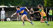 21 June 2025; Angela McGuigan of Tipperary in action against Blaithnaid McLaughlin of Donegal during the TG4 All-Ireland Ladies Football Senior Championship Group 1 match between Tipperary and Donegal at Canon Hayes Park in Bansha, Tipperary. Photo by Seb Daly/Sportsfile