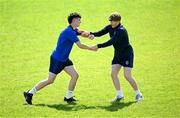 22 June 2025; Roscommon players Bríon O’Dowd, left, and Ronan Carr before the Electric Ireland GAA Football All-Ireland Minor Championship semi-final match between Tyrone and Roscommon at Kingspan Breffni in Cavan. Photo by Seb Daly/Sportsfile
