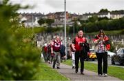 22 June 2025; Down supporters arrive before the GAA Football All-Ireland Senior Championship preliminary quarter-final match between Down and Galway at Páirc Esler in Newry, Down. Photo by Ben McShane/Sportsfile