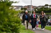 22 June 2025; Galway supporters arrive before the GAA Football All-Ireland Senior Championship preliminary quarter-final match between Down and Galway at Páirc Esler in Newry, Down. Photo by Ben McShane/Sportsfile