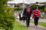 22 June 2025; Galway supporters arrive before the GAA Football All-Ireland Senior Championship preliminary quarter-final match between Down and Galway at Páirc Esler in Newry, Down. Photo by Ben McShane/Sportsfile