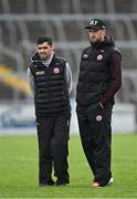 22 June 2025; Tyrone manager Gerard Donnelly, left, and backroom staff member Niall Morgan before the Electric Ireland GAA Football All-Ireland Minor Championship semi-final match between Tyrone and Roscommon at Kingspan Breffni in Cavan. Photo by Seb Daly/Sportsfile