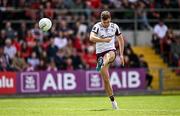 22 June 2025; Robert Finnerty of Galway kicks a point from a free during the GAA Football All-Ireland Senior Championship preliminary quarter-final match between Down and Galway at Páirc Esler in Newry, Down. Photo by Ben McShane/Sportsfile