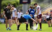 22 June 2025; Referee Derek O'Mahoney sprays the marking spray as Shane Walsh of Galway lines up a free during the GAA Football All-Ireland Senior Championship preliminary quarter-final match between Down and Galway at Páirc Esler in Newry, Down. Photo by Ben McShane/Sportsfile