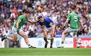22 June 2025; Padraig O'Toole of Wicklow in action against Tommie Childs, left, and Paul Maher of Limerick during the Tailteann Cup semi-final match between Wicklow and Limerick at Croke Park in Dublin. Photo by Piaras Ó Mídheach/Sportsfile