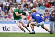 22 June 2025; Paul Maher of Limerick in action against Malachy Stone of Wicklow during the Tailteann Cup semi-final match between Wicklow and Limerick at Croke Park in Dublin. Photo by Piaras Ó Mídheach/Sportsfile