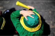22 June 2025; A Donegal supporter adjusts his hat before the GAA Football All-Ireland Senior Championship preliminary quarter-final match between Donegal and Louth at MacCumhaill Park in Ballybofey, Donegal. Photo by Ramsey Cardy/Sportsfile