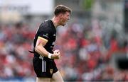 22 June 2025; Ryan McEvoy of Down celebrates winning a free during the GAA Football All-Ireland Senior Championship preliminary quarter-final match between Down and Galway at Páirc Esler in Newry, Down. Photo by Ben McShane/Sportsfile