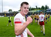 22 June 2025; James Mulgrew of Tyrone celebrates after his side's victory in the Electric Ireland GAA Football All-Ireland Minor Championship semi-final match between Tyrone and Roscommon at Kingspan Breffni in Cavan. Photo by Seb Daly/Sportsfile