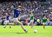 22 June 2025; Oisin McGraynor of Wicklow takes a penalty that was saved by Limerick goalkeeper Josh Ryan during the Tailteann Cup semi-final match between Wicklow and Limerick at Croke Park in Dublin. Photo by Piaras Ó Mídheach/Sportsfile
