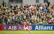 22 June 2025; Sam Mulroy of Louth kicks a free during the GAA Football All-Ireland Senior Championship preliminary quarter-final match between Donegal and Louth at MacCumhaill Park in Ballybofey, Donegal. Photo by Ramsey Cardy/Sportsfile